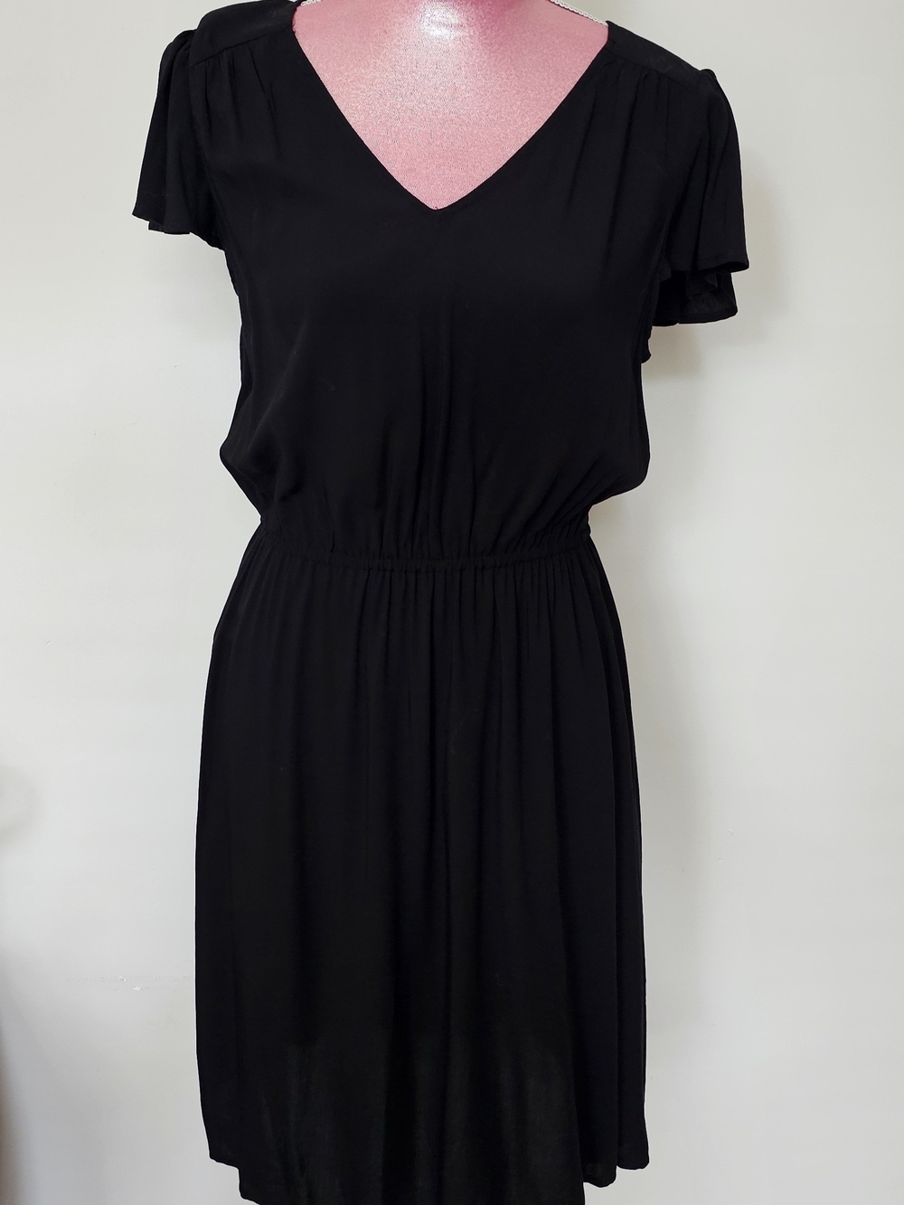 Old Navy Black V-Neck Midi Dress with Flutter Sleeves